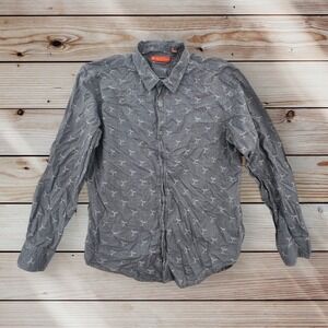 Tori Richard Shirt Mens Medium Gray Button Up Cotton Hawaiian Camp Aloha